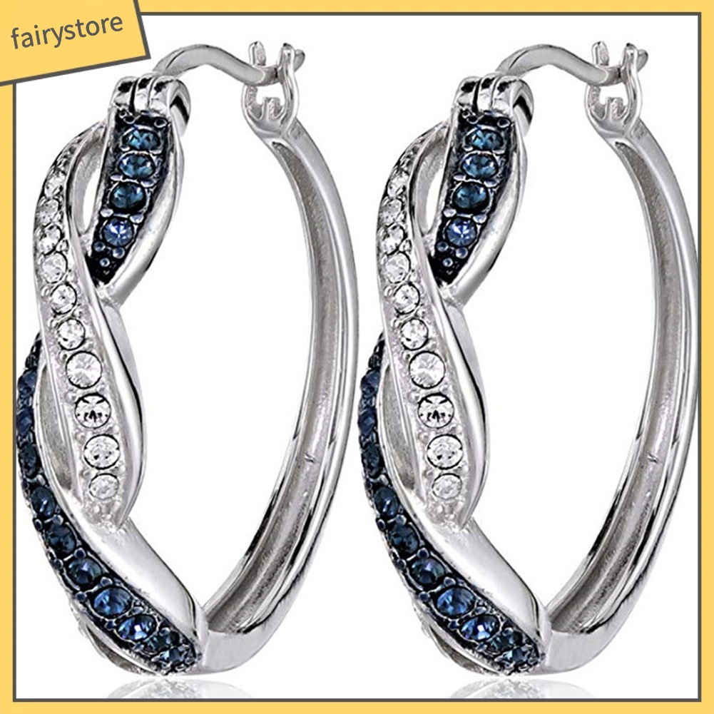 Khuyên Tai Tròn Hai Tông Màu Bằng Hợp Kim Đính Đá Thời Trang Dành Cho Nữ