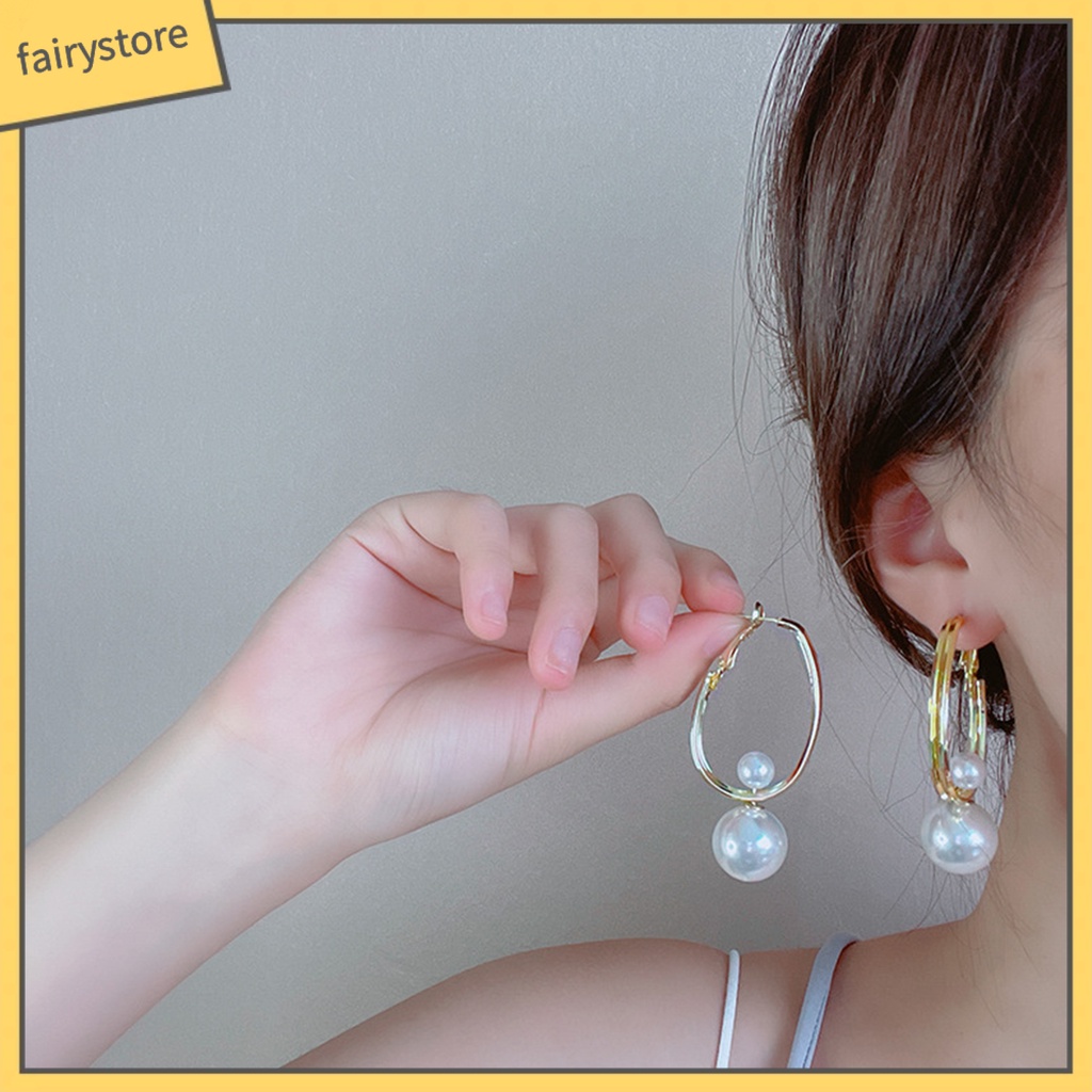 1 Đôi Bông Tai Tròn Lớn Đính Ngọc Trai Nhân Tạo Dành Cho Nữ