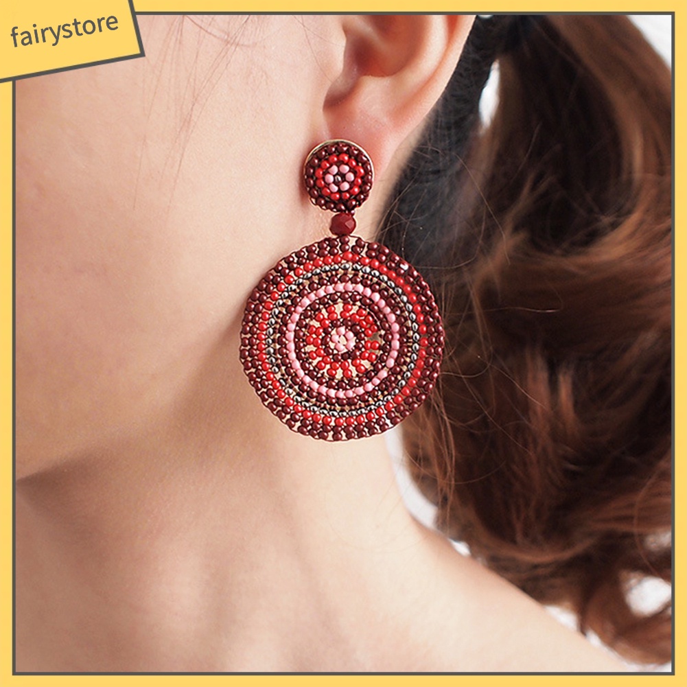 Bông Tai Tròn Xỏ Hạt Thủ Công Phong Cách Bohemian Thời Trang Cho Nữ