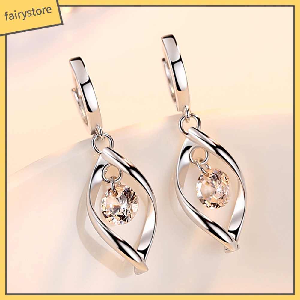 Khuyên Tai Vòng Xoắn Dài Đính Đá Zircon Hình Trái Tim Thanh Lịch Cho Nữ