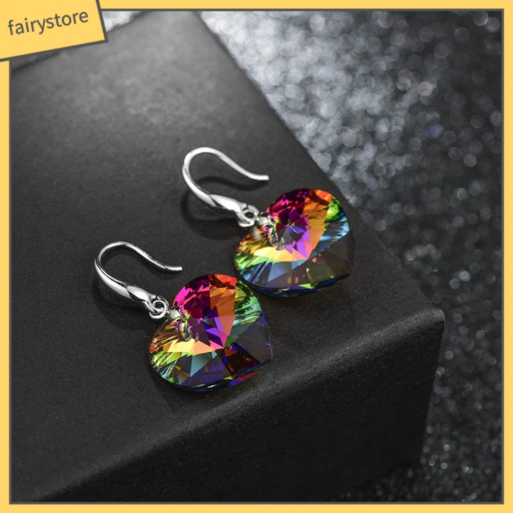 1 Cặp Bông Tai Móc Hình Trái Tim Đính Pha Lê Giả Thời Trang