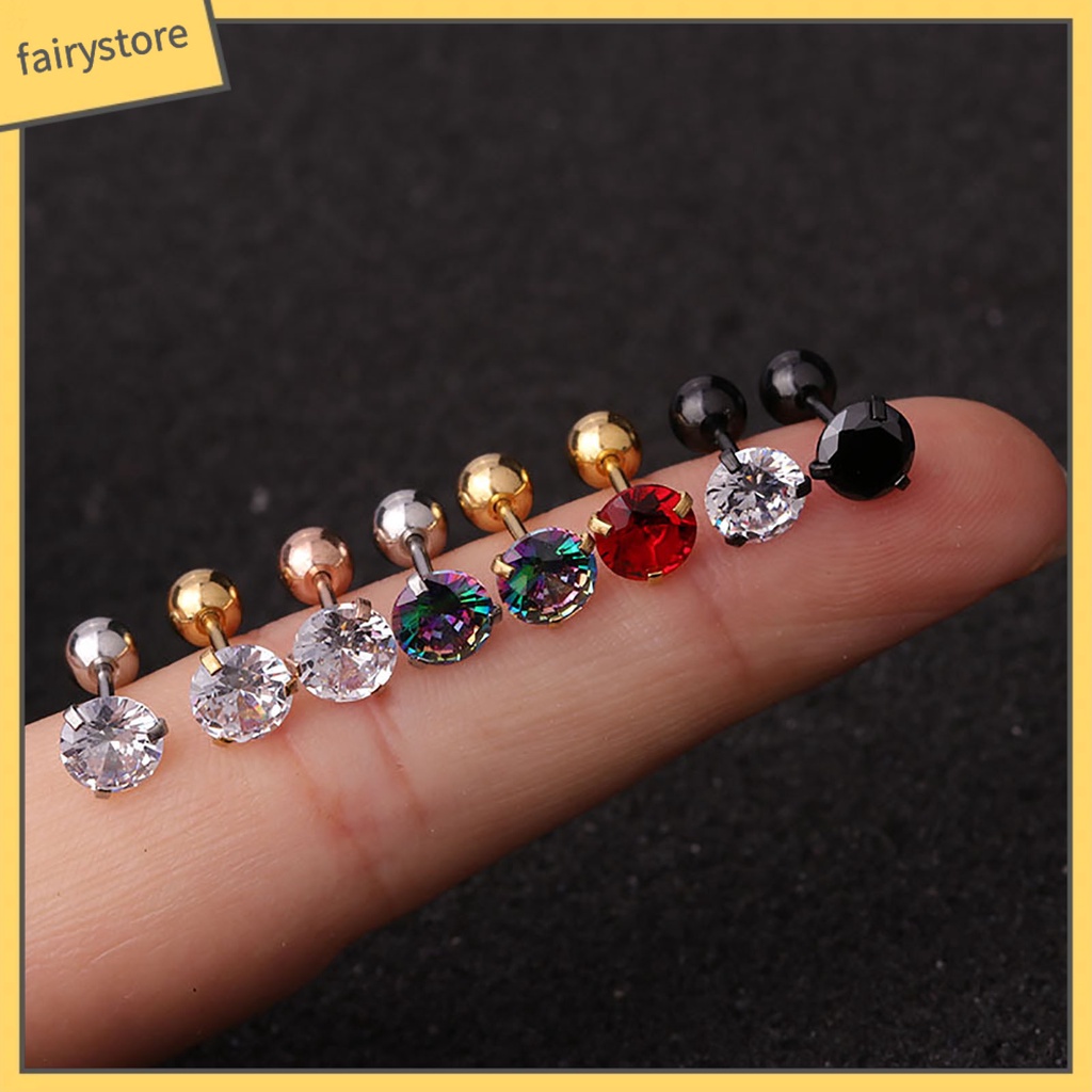 1 Bông Tai Xỏ Lỗ Đính Đá Zircon Nhiều Màu Sắc Lấp Lánh Dành Cho Nữ