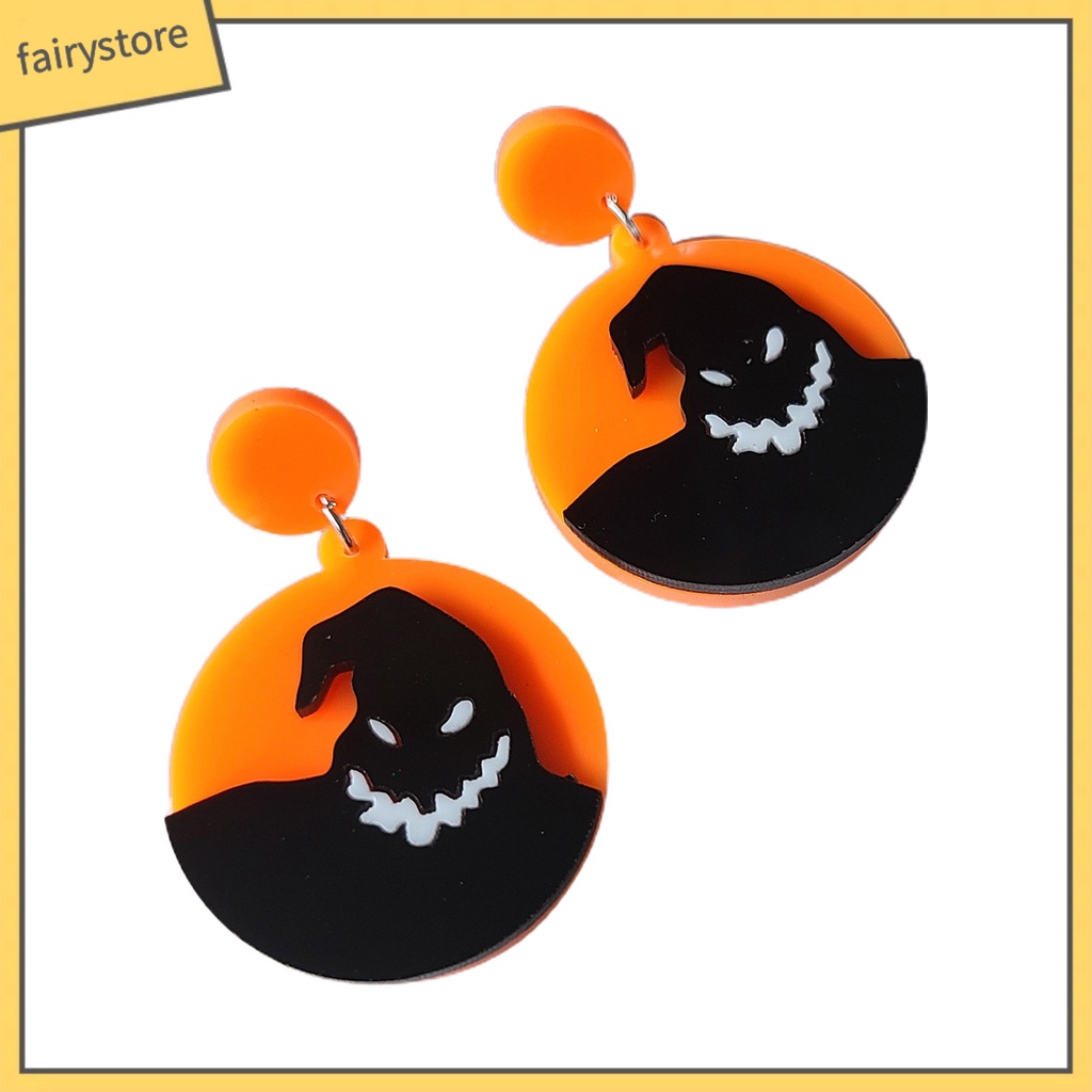 1 Đôi Bông Tai Hình Tròn Bằng Acrylic Họa Tiết Ma Halloween