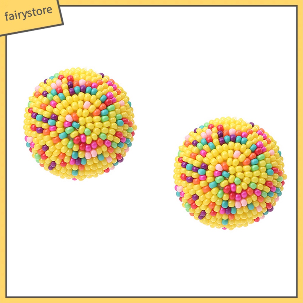 [FRO] 1 Đôi Bông Tai Xỏ Hạt Tròn Nhiều Màu Phong Cách Bohemian Vintage Thích Hợp Đi Tiệc