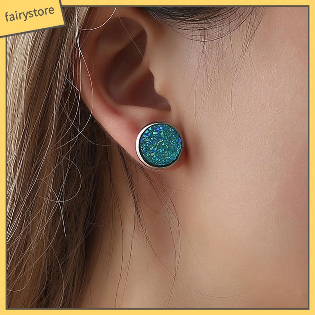 1 Đôi Khuyên Tai Tròn Đính Đá Nhiều Màu Bằng Thép Không Gỉ