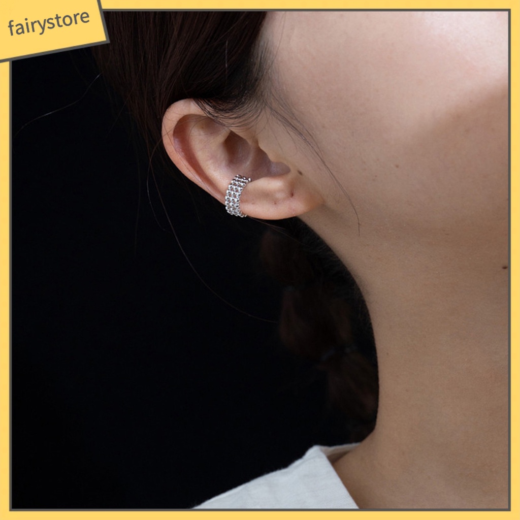 1 Khuyên Tai Dạng Kẹp Ba Lớp Mạ Điện Đính Hạt Tròn Phong Cách Pháp Thích Hợp Dự Tiệc