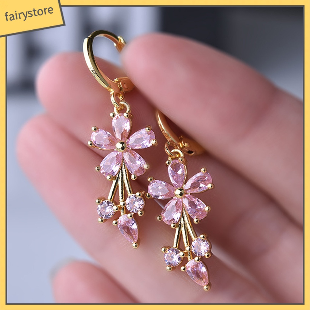 1 Đôi Bông Tai Tròn Đính Đá Zircon Hình Giọt Nước Bằng Đồng Tinh Tế