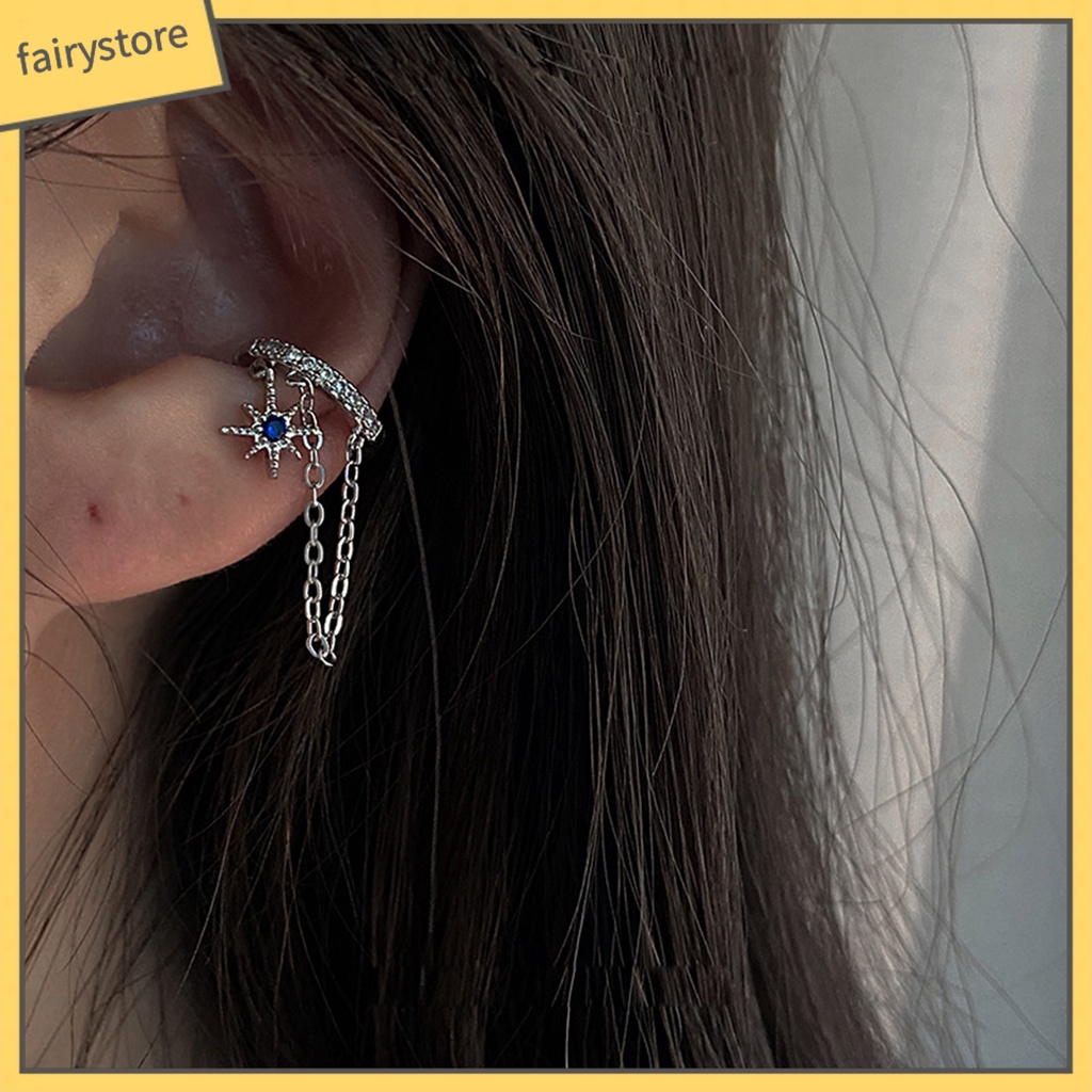 [FRO] 1 Bông Tai Dạng Kẹp Hình Học Ngôi Sao Đính Đá Zircon Phong Cách Hàn Quốc Cho Tiệc Cưới