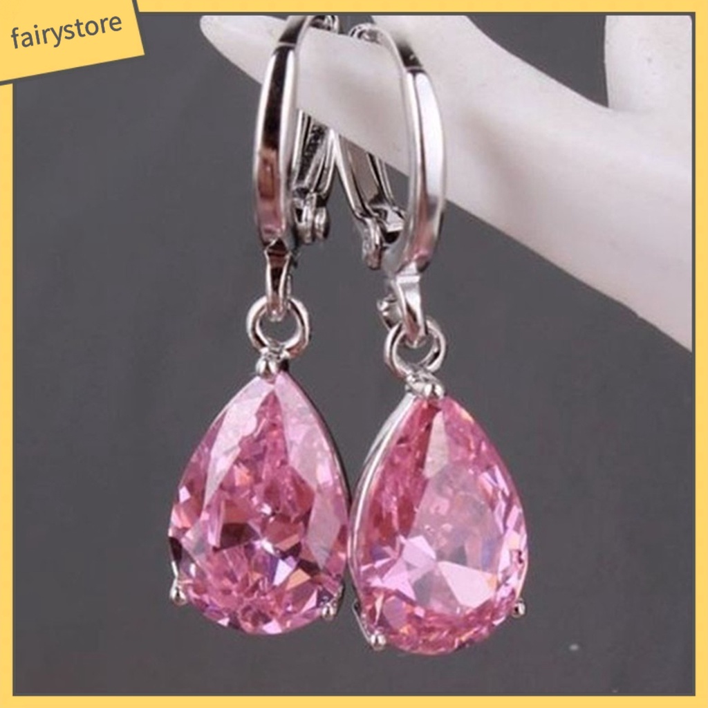 1 Đôi Bông Tai Hợp Kim Hình Giọt Nước Đính Pha Lê Sang Trọng