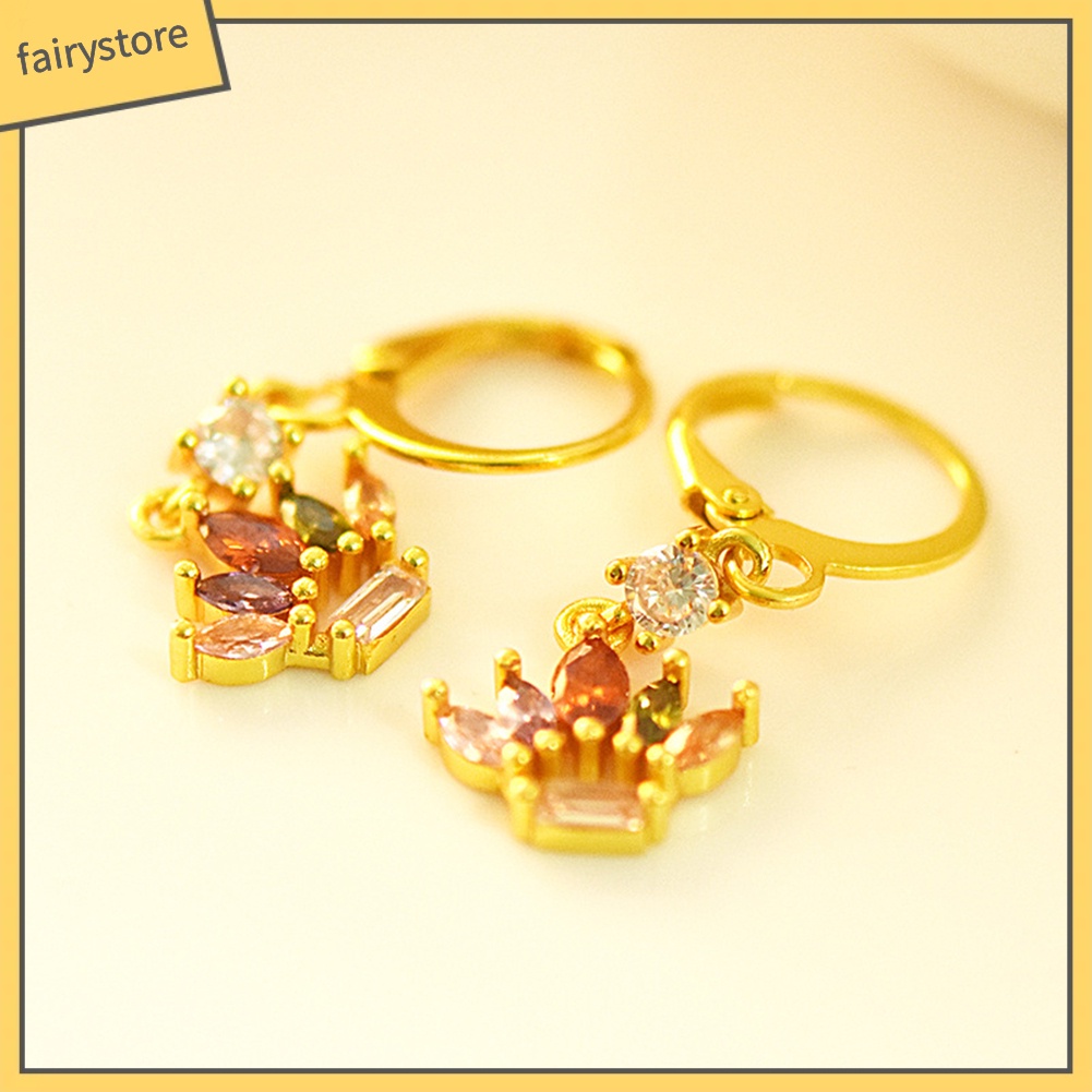 Bông Tai Hình Vương Miện Nạm Đá Nhiều Màu Cho Nữ