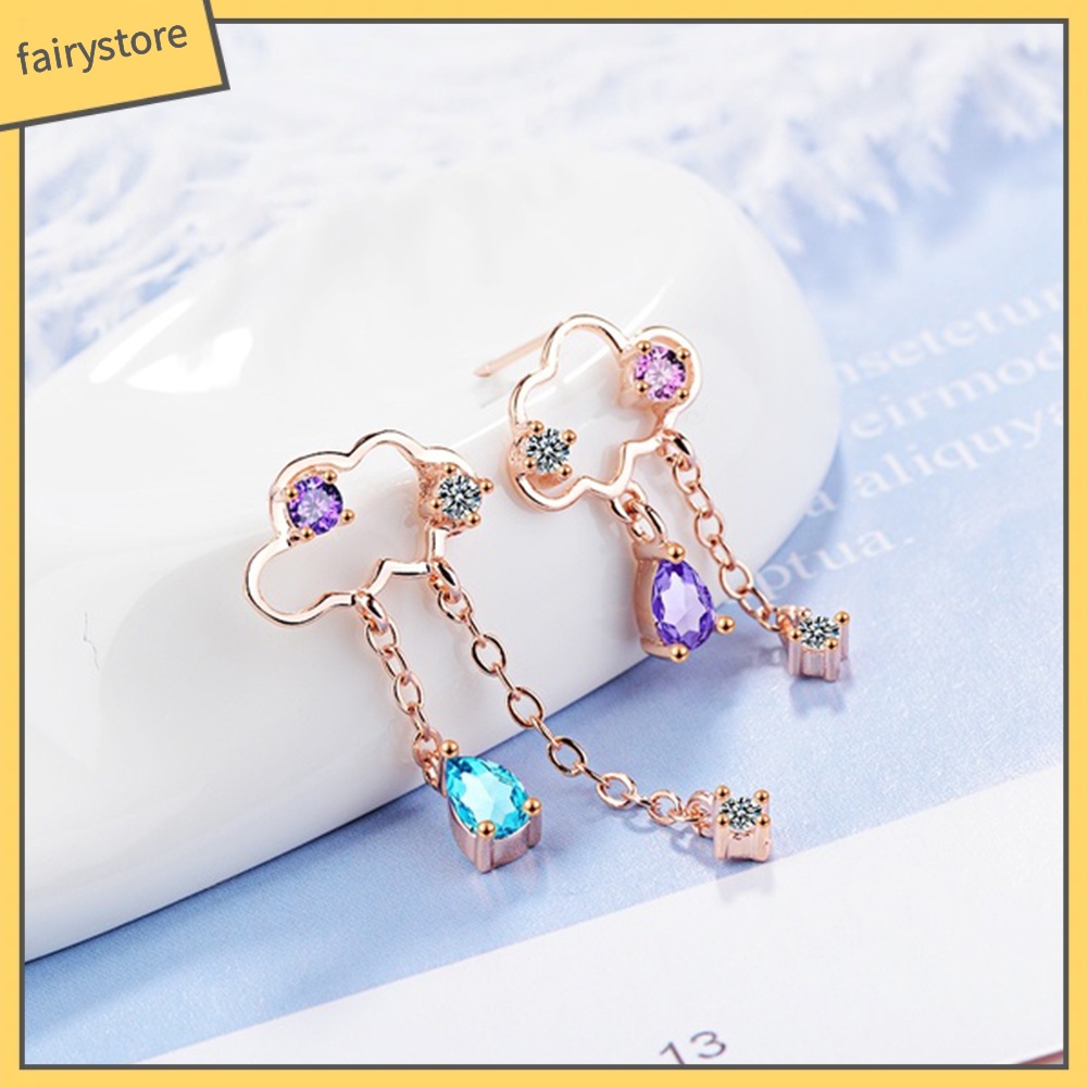 Bông Tai Hình Đám Mây / Giọt Nước Đính Đá Phối Tua Rua Dễ Thương Thời Trang Cho Nữ