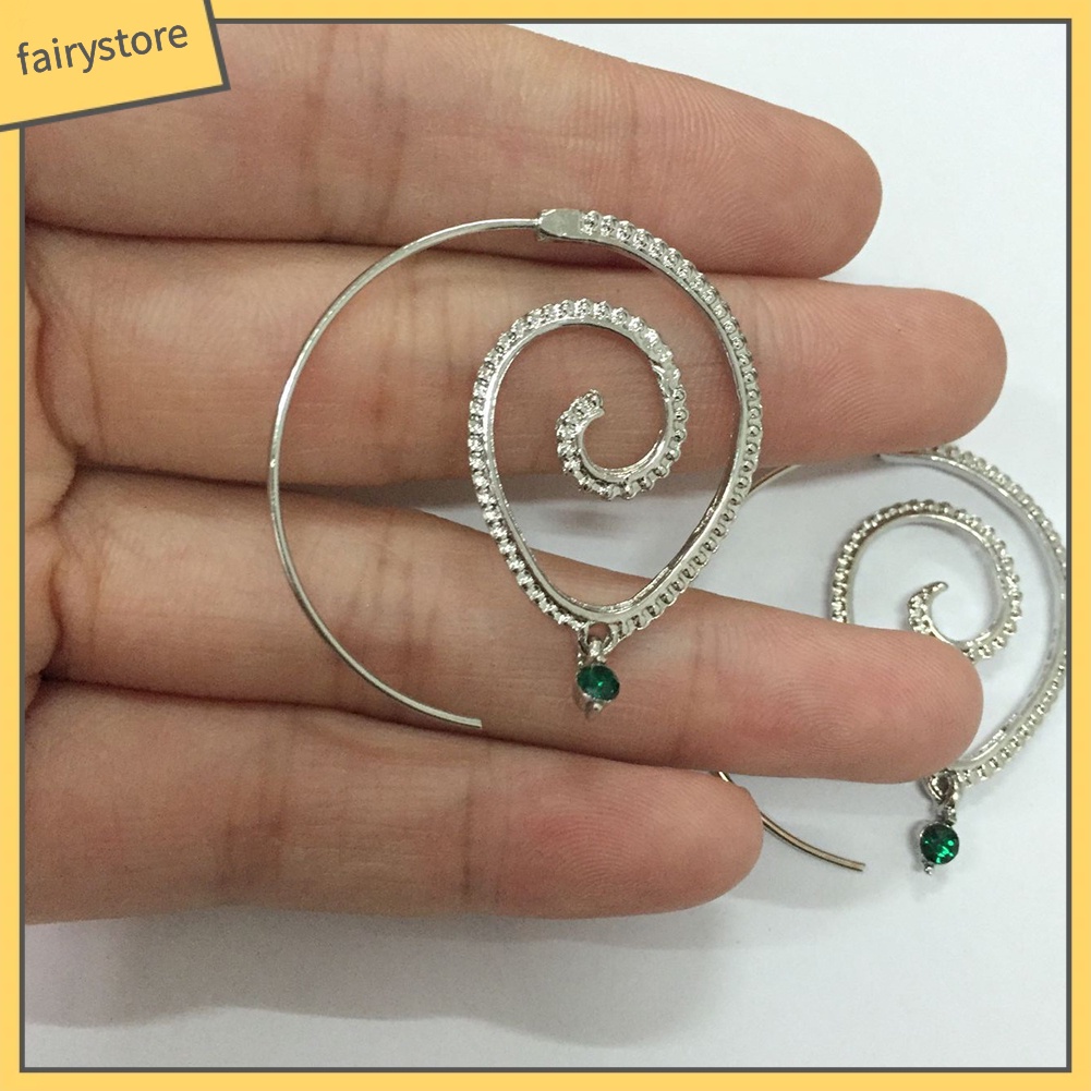 Bông Tai Hình Giọt Nước Dạng Xoắn Đính Đá Dành Cho Nữ