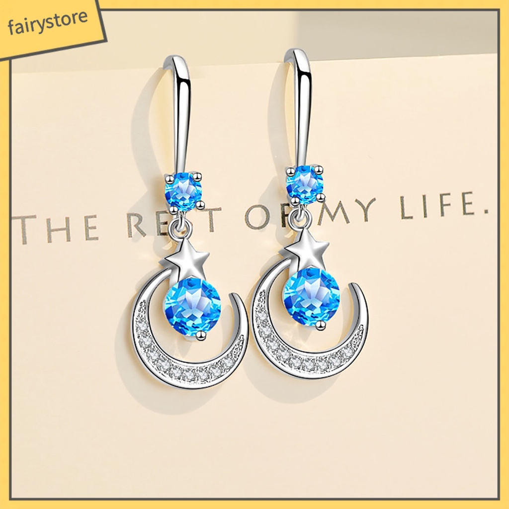 1 Đôi Bông Tai Hình Mặt Trăng Đính Đá Bằng Đồng Trang Nhã