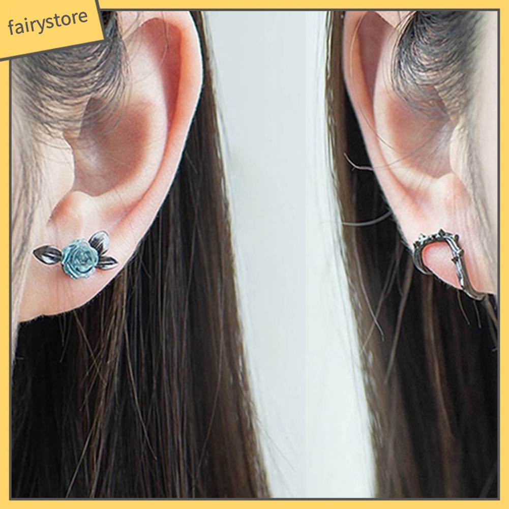 Đôi Khuyên Tai Hình Cành Hoa Hồng Đính Đá Thời Trang Cho Nữ