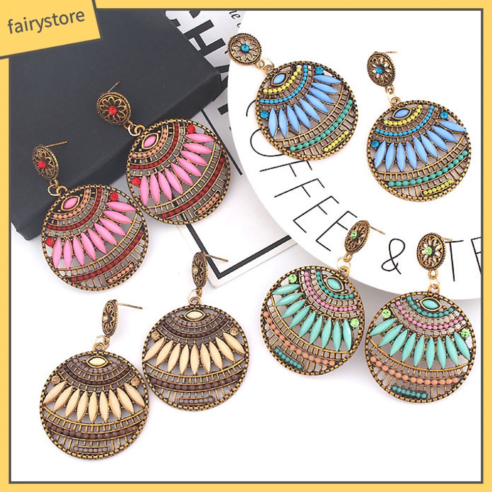 Bông Tai Dạng Xỏ Hạt Tròn Rỗng Phong Cách Bohemian Thời Trang Cho Nữ