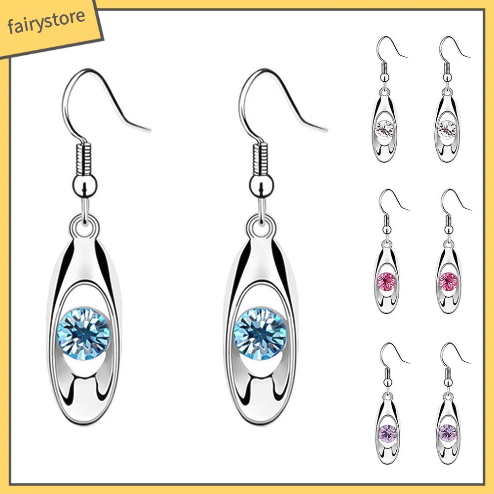 Bông Tai Dáng Dài Hình Giọt Nước Đính Đá Tròn Thời Trang Cho Nữ