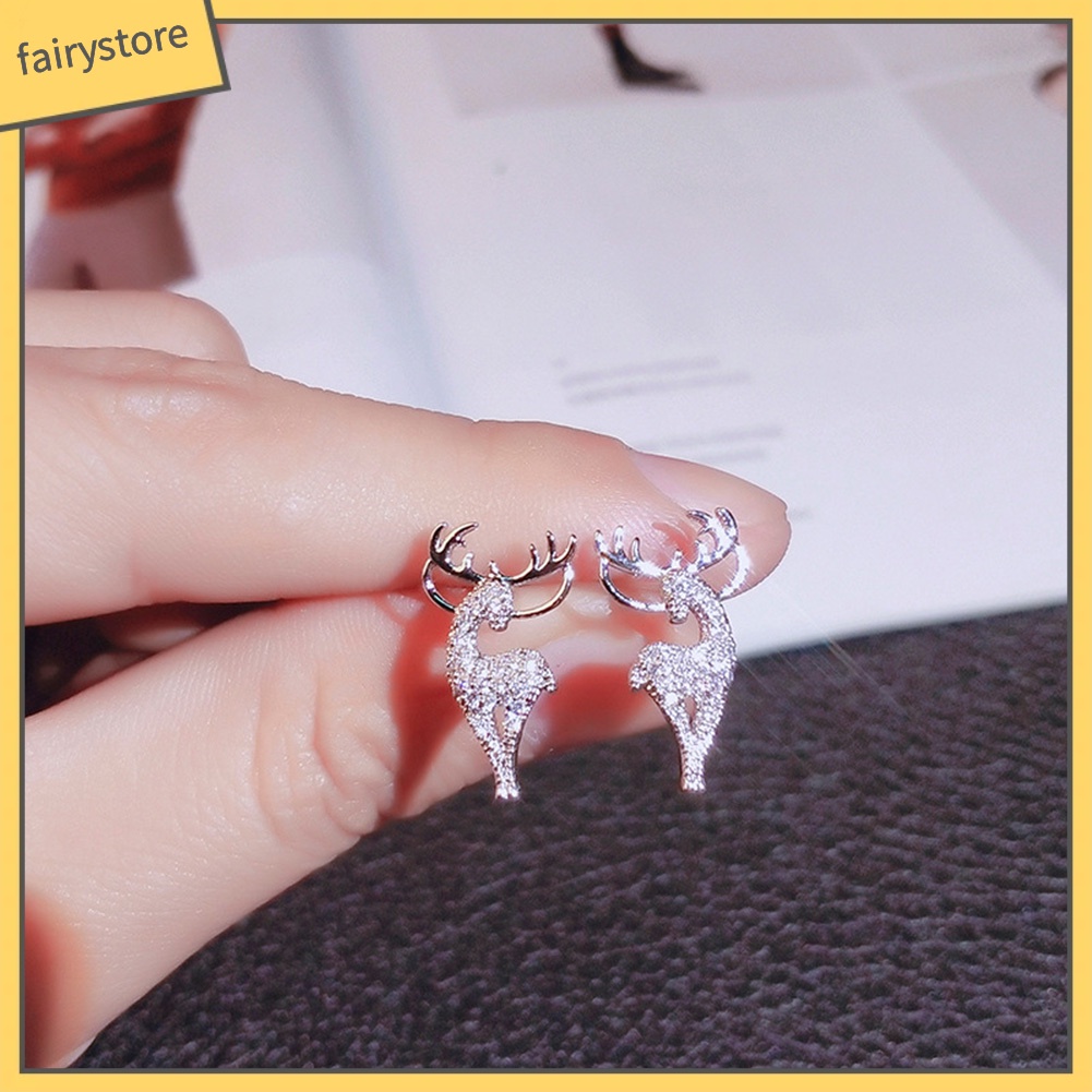 Bông Tai Mạ Bạc Hình Hươu Đính Đá Thời Trang Dành Cho Nữ