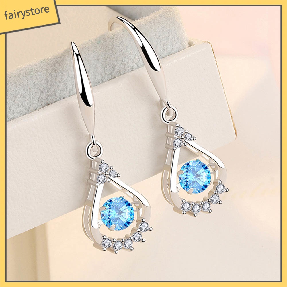 Bông Tai Dáng Dài Hình Giọt Nước Đính Đá Zircon Thời Trang Cho Nữ