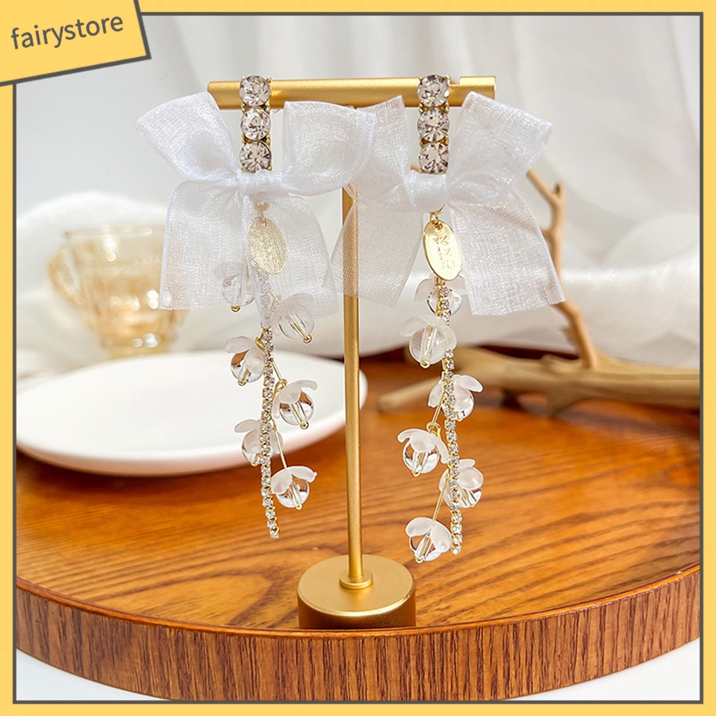 [FRO] 1 Đôi Bông Tai Hoa Tua Rua Dát Đá Giả Kim Cương Bóng Cao Không Gây Dị Ứng Ngọt Ngào Cho Nữ