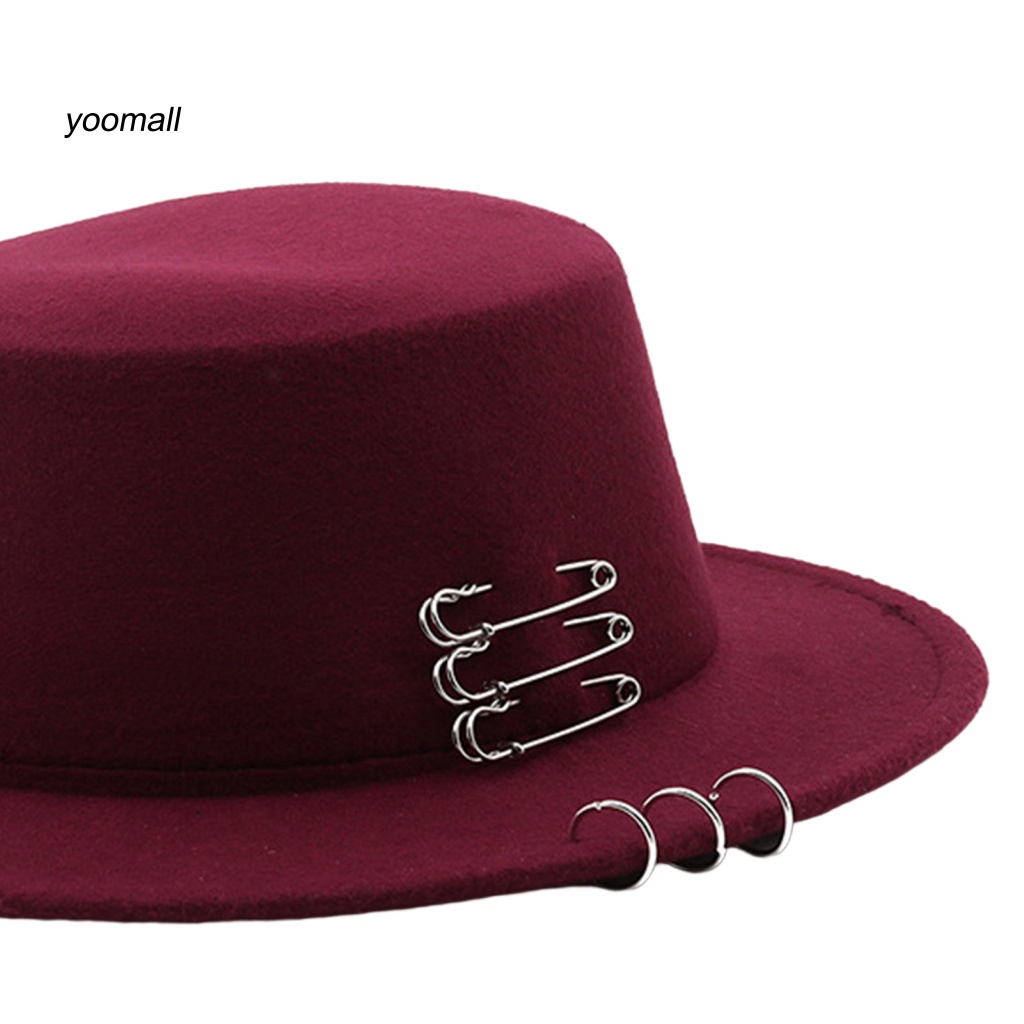 Yo / Mũ Fedora Len Vành Phẳng Màu Trơn Trang Trí Retro Chống Nắng Dành Cho Nam Nữ