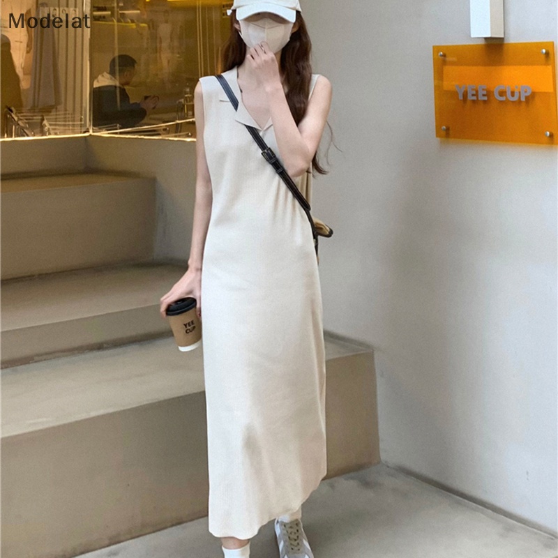 Mfc Đầm Midi Không Tay Màu Trơn Phong Cách Hàn Quốc Cho Nữ