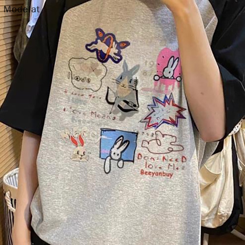 Mfc Áo Thun Mùa Hè Tay Cộc Phối Màu Tương Phản In Họa Tiết Cổ Điển WTD