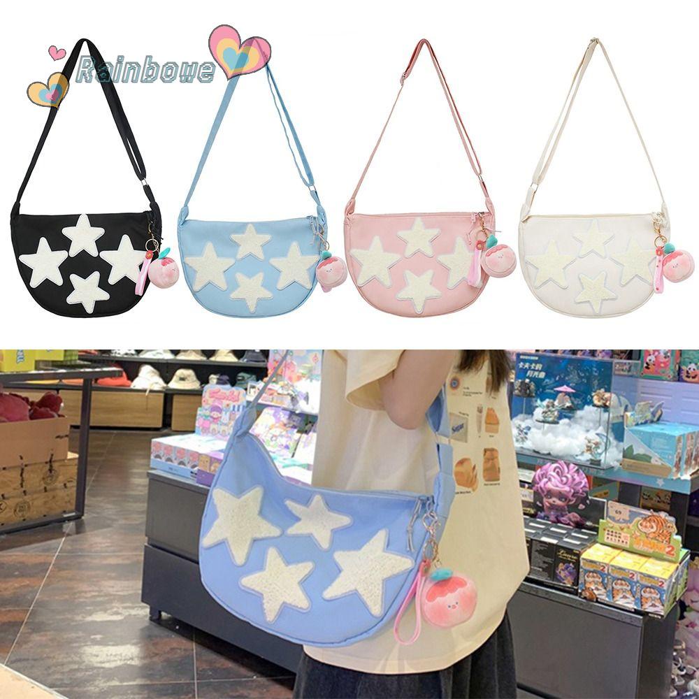 Túi Đeo Chéo Vai Bằng Nylon Chống Nước Họa Tiết Ngôi Sao Năm Cánh Màu Cầu Vồng Dành Cho Nữ