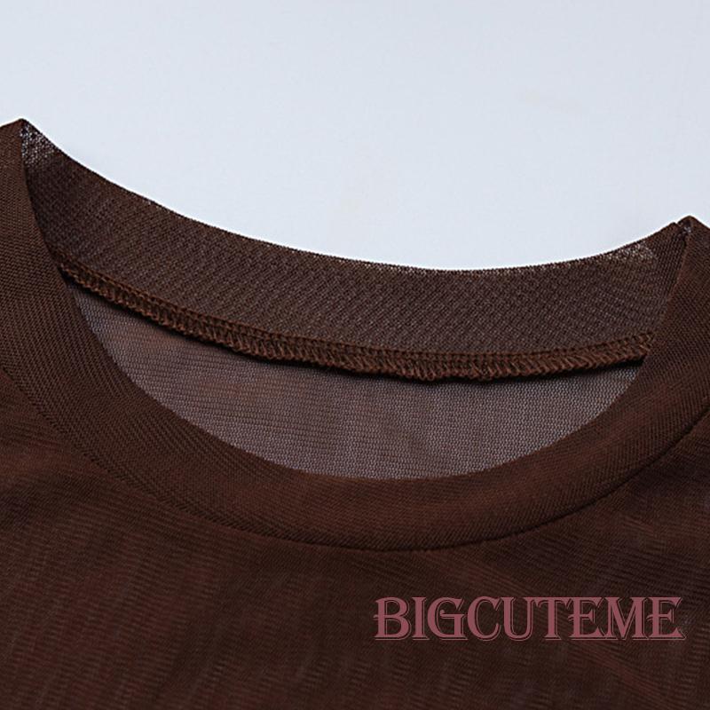 Áo Thun Lưới Tay Ngắn Cổ Tròn Thêu Chữ Phong Cách Đường Phố Cho Nữ