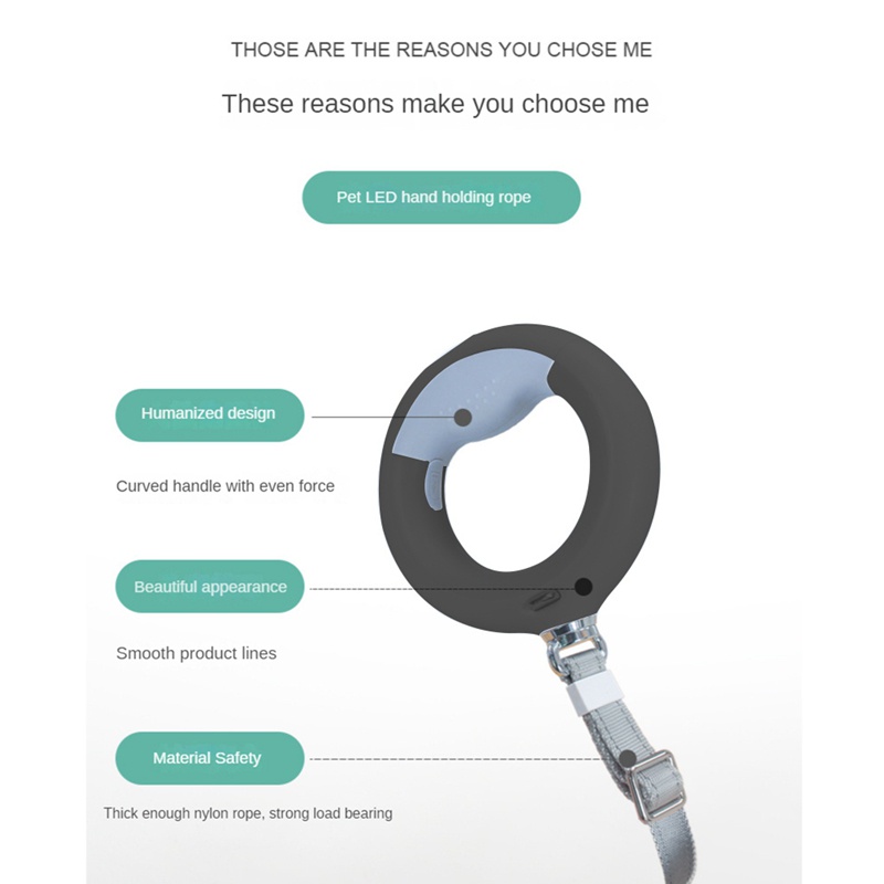 Dây Dắt Thú Cưng Đi Dạo Có Thể Thu Gọn Tiện Lợi 2M Với Pin 500MAh Tích Hợp Đèn LED Ban Đêm