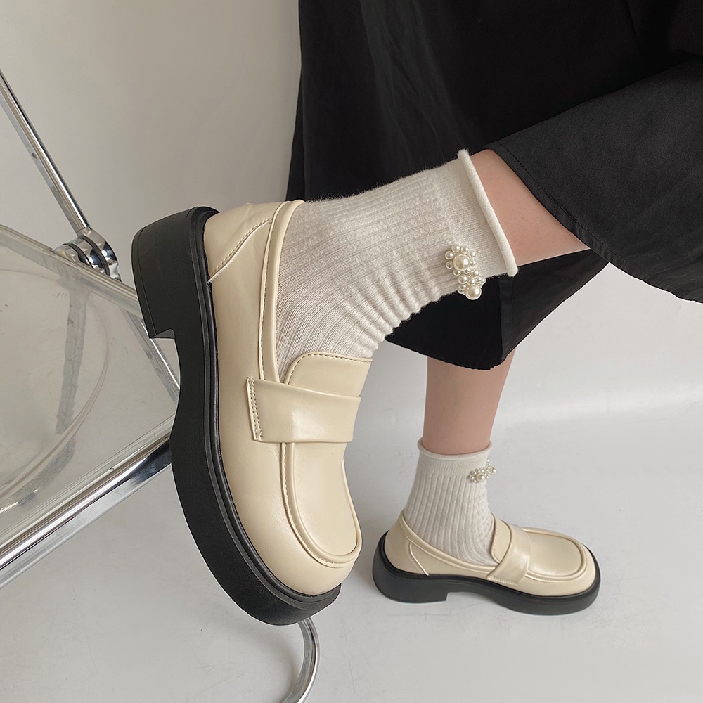 Giày Da Đế Dày Tăng Chiều Cao Phong Cách Anh Quốc Cổ Điển Thời Trang Cho Nữ