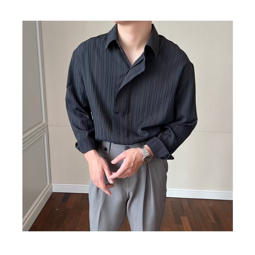 Áo Sơ Mi Nam Xếp Ly Phong Cách Hàn Quốc Thời Trang Mùa Hè