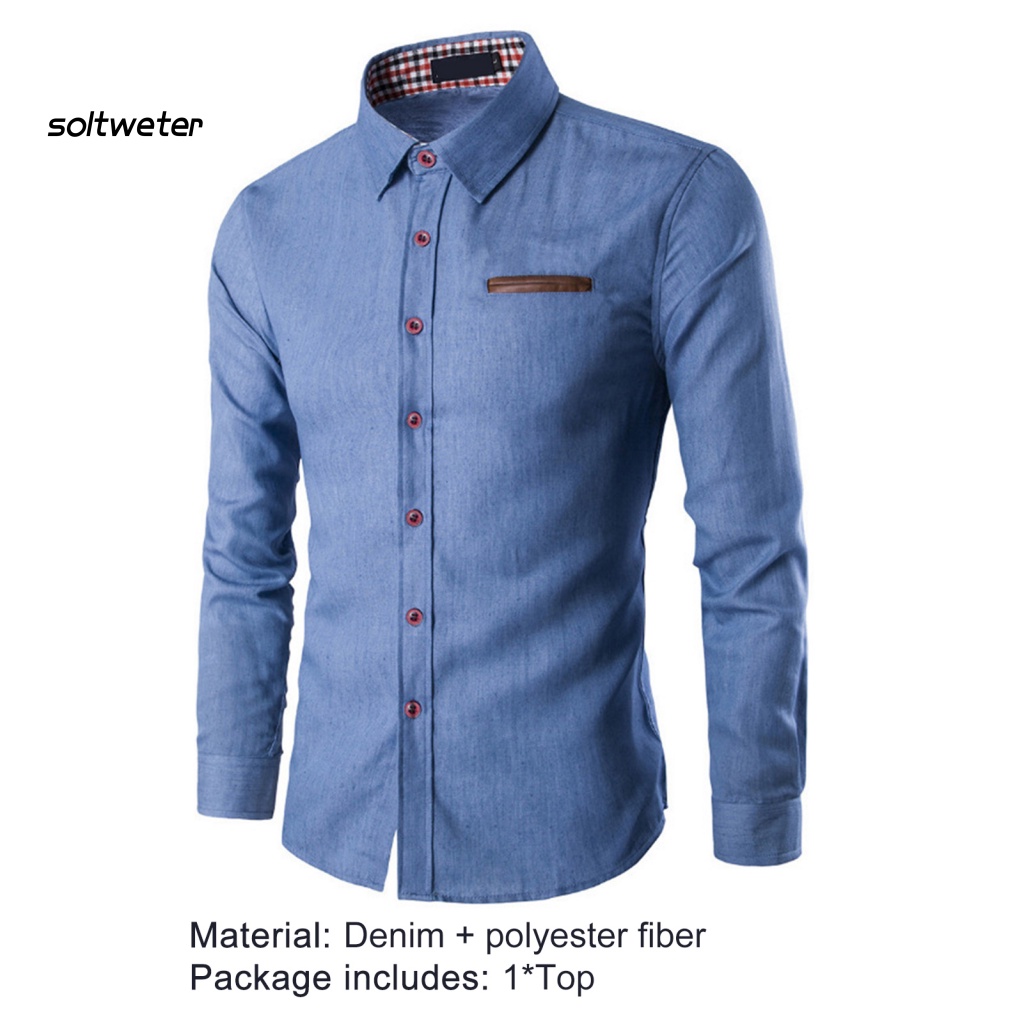 Áo Sơ Mi Denim Tay Dài Màu Sắc Đơn Giản Thoáng Khí Thời Trang Công Sở Cho Nam