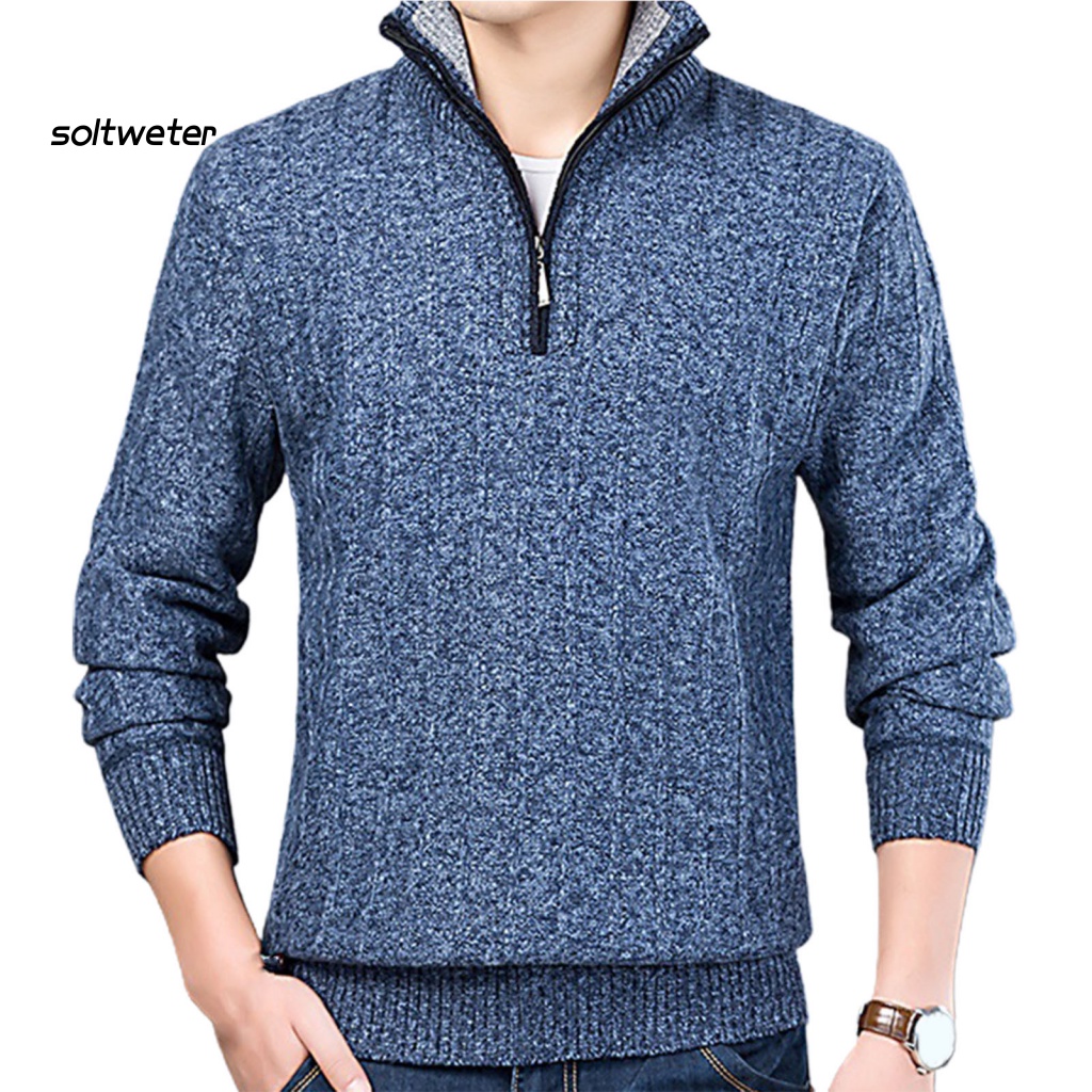 Áo Sweater Dệt Kim Cổ Đứng Tay Dài Màu Trơn Phối Khóa Kéo Cá Tính Cho Nam