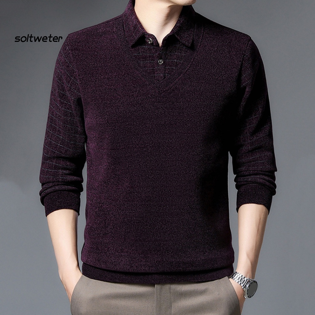 Áo Sweater Giả Hai Lớp Cổ Bẻ Màu Sắc Trơn Thời Trang Mùa Thu Cho Nam