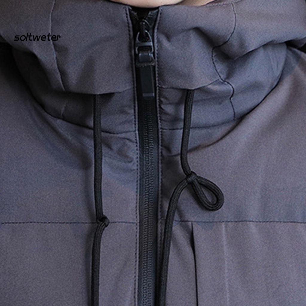 Áo Khoác Phao Cotton Tay Dài Màu Sắc Trơn Có Khóa Kéo Và Túi Phong Cách Đường Phố Hàn Quốc Cho Nam