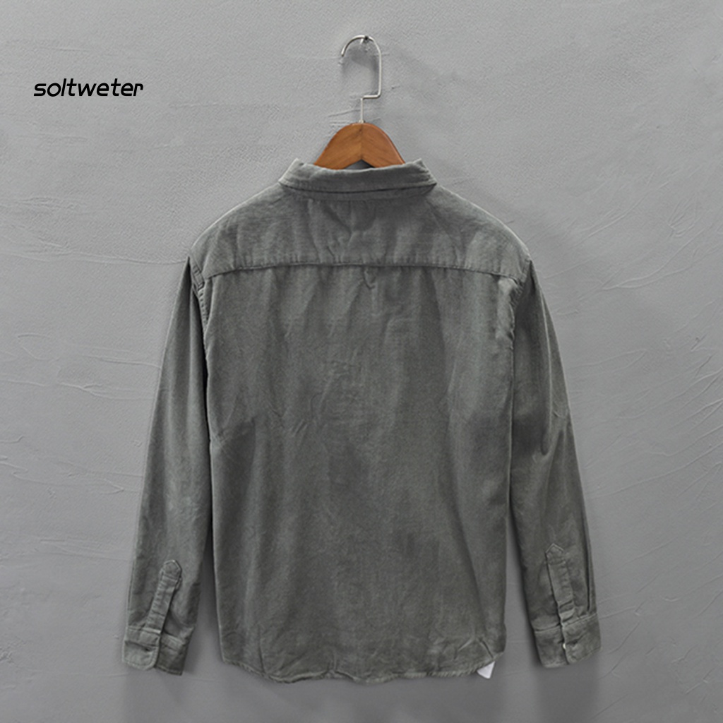 Áo Sơ Mi Tay Dài Dáng Rộng Màu Trơn Có Túi Mềm Mại Thời Trang Xuân Thu Cho Nam