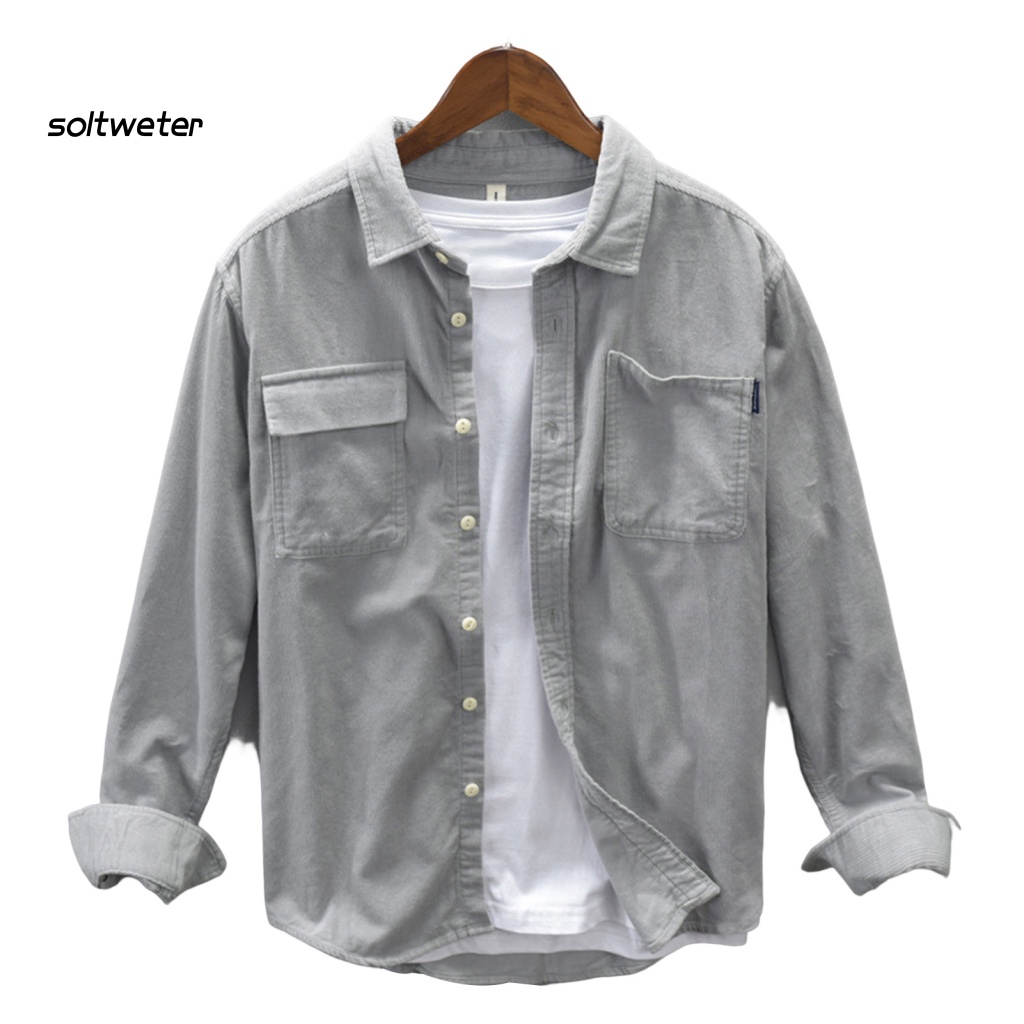 Áo Sơ Mi Tay Dài Dáng Rộng Màu Trơn Có Túi Mềm Mại Thời Trang Xuân Thu Cho Nam