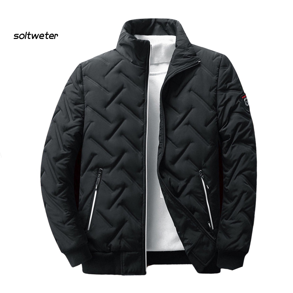 Áo Khoác Phao Cổ Đứng Lót Cotton Màu Trơn Chống Lạnh Phối Túi Cỡ Lớn Thời Trang Đường Phố Cho Nam