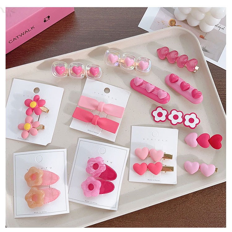 Kẹp Tóc Mái Bằng Da Màu Hồng Dễ Thương Dành Cho Nữ