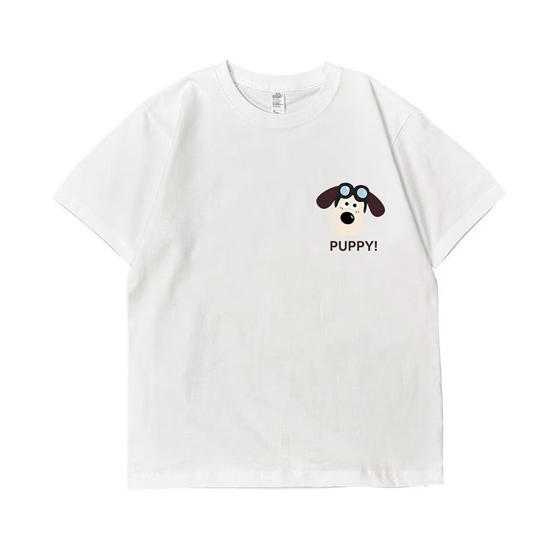 Áo Thun cotton Tay Ngắn Cổ Tròn In Hình Cún Con Phong Cách Hàn Quốc Dành Cho Nam Nữ