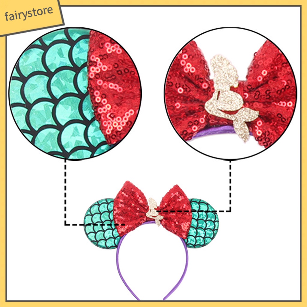 Băng Đô Cài Tóc Hình Tai Chuột Đính Kim Sa Lấp Lánh Màu Sắc Tương Phản Cho Bé Gái
