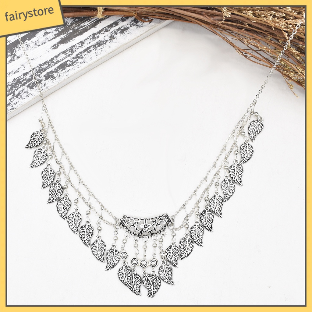 Kẹp Tóc Dạng Chuỗi Hai Lớp Đính Lá Tua Rua Phong Cách Bohemia Cho Nữ