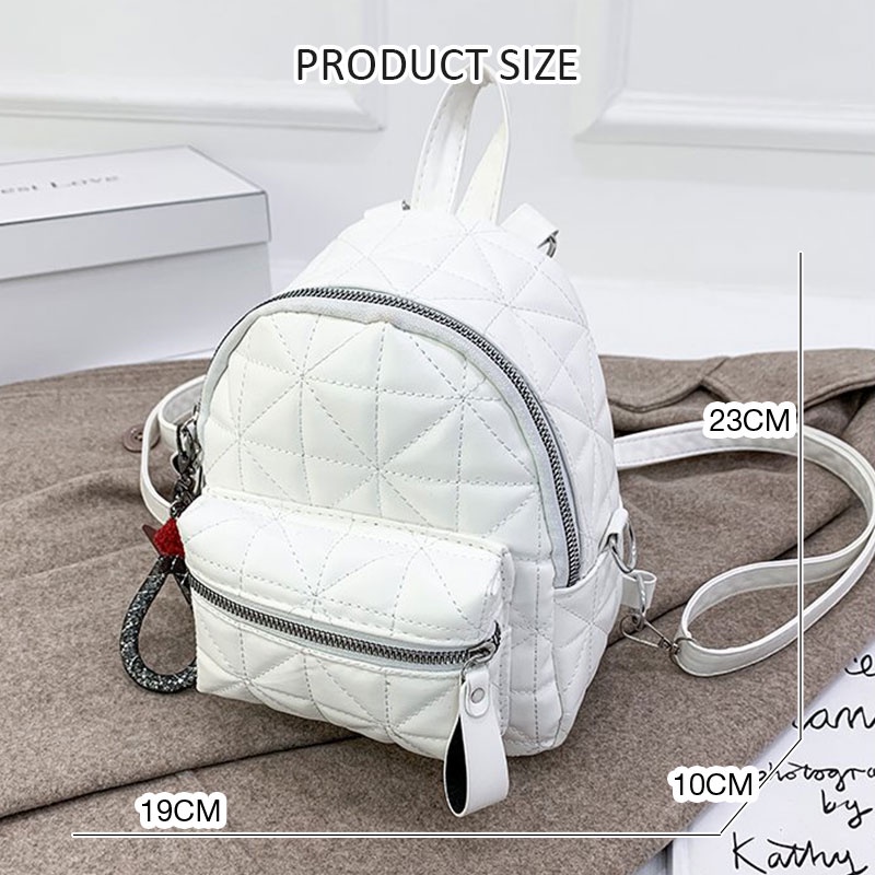 Ba Lô Da pu Họa Tiết Kim Cương Đơn Giản Phong Cách Hàn Quốc Cho Nữ