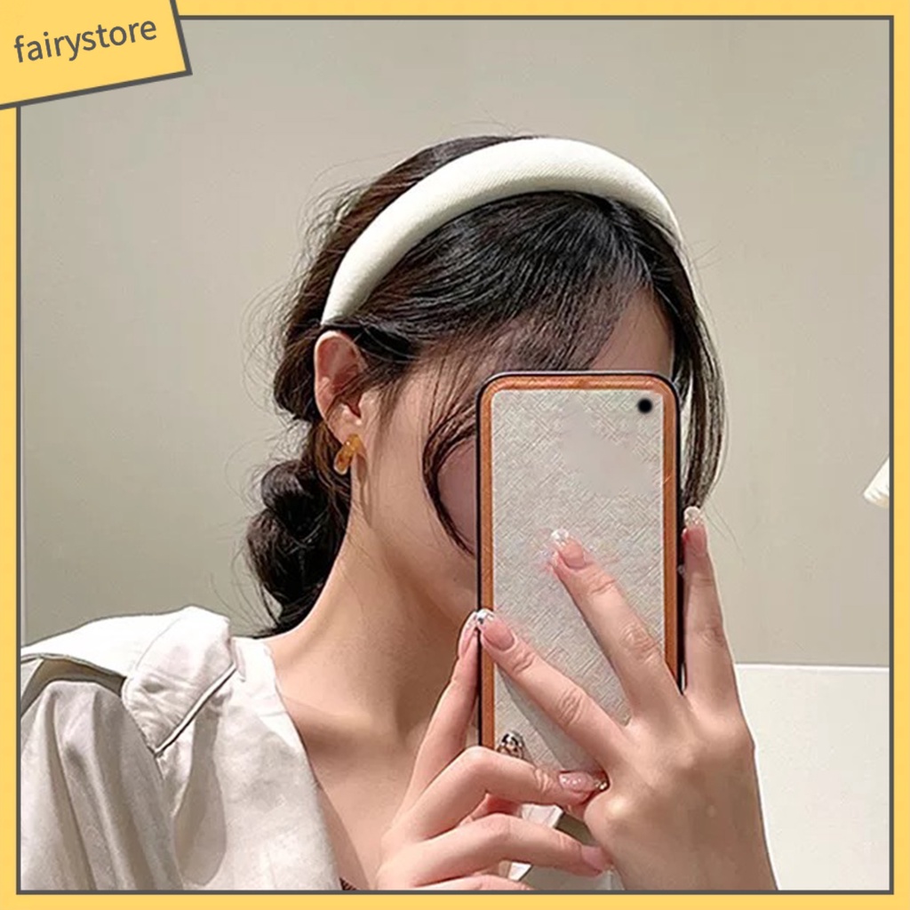 Băng Đô Cài Tóc Bản Rộng Bằng Xốp Co Giãn Tốt Màu Trơn Đơn Giản