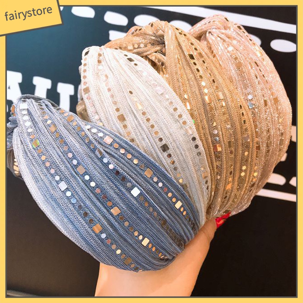 Băng Đô Cài Tóc Bản To Đính Sequin Lấp Lánh Phong Cách Vintage Cho Nữ