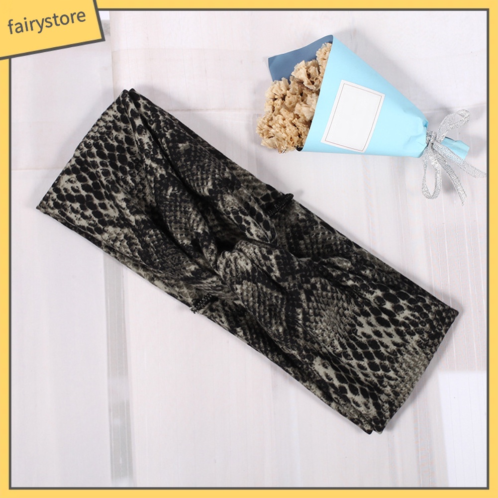 Băng Đô Cài Tóc Bản Rộng Co Giãn In Họa Tiết Da Rắn Dùng Tập Yoga / Thể Thao Cho Nữ