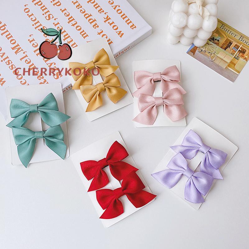 🍒🍒CHERRYKOKO Set 2 Kẹp Tóc Nơ Màu Trơn Dễ Thương Cho Bé Gái
