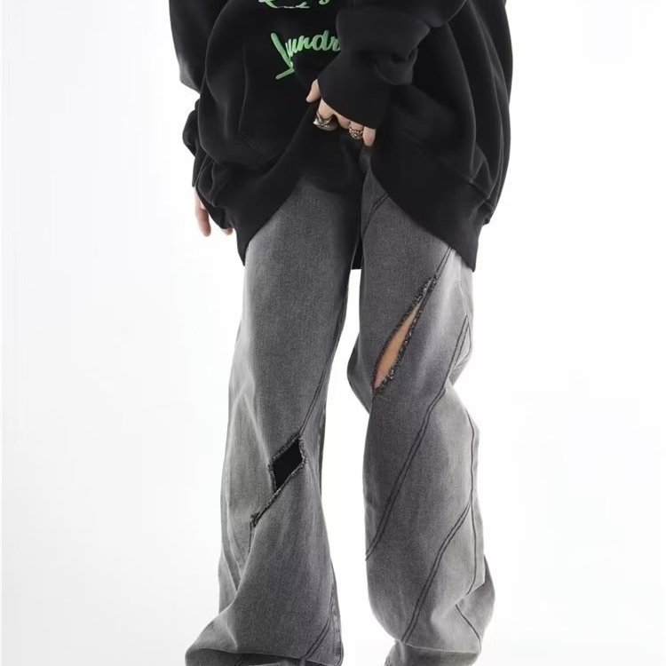 Quần Jean Rách Dáng Suông Phong Cách Retro Mỹ Cho Cặp Đôi