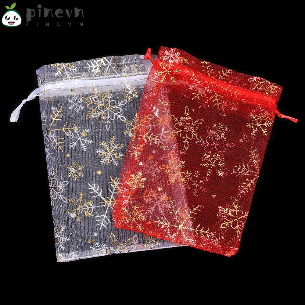 Set 50 Túi Dây Rút Đựng Quà Họa Tiết Bông Tuyết