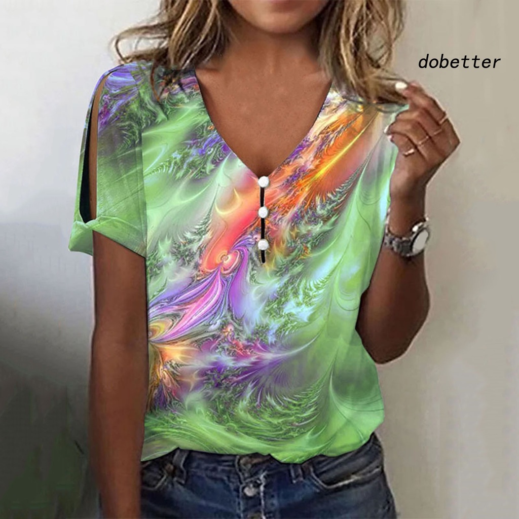 Áo Thun Ngắn Tay Cổ Chữ V Nhuộm Màu Thời Trang Mùa Hè Cho Nữ